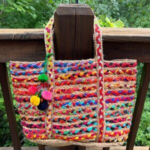 America & Beyond Woven Jute/Cotton Tote with Tassel